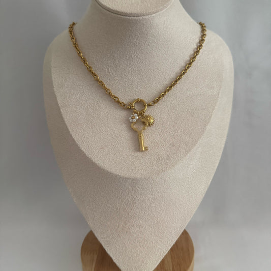 Pearl flower charm necklace