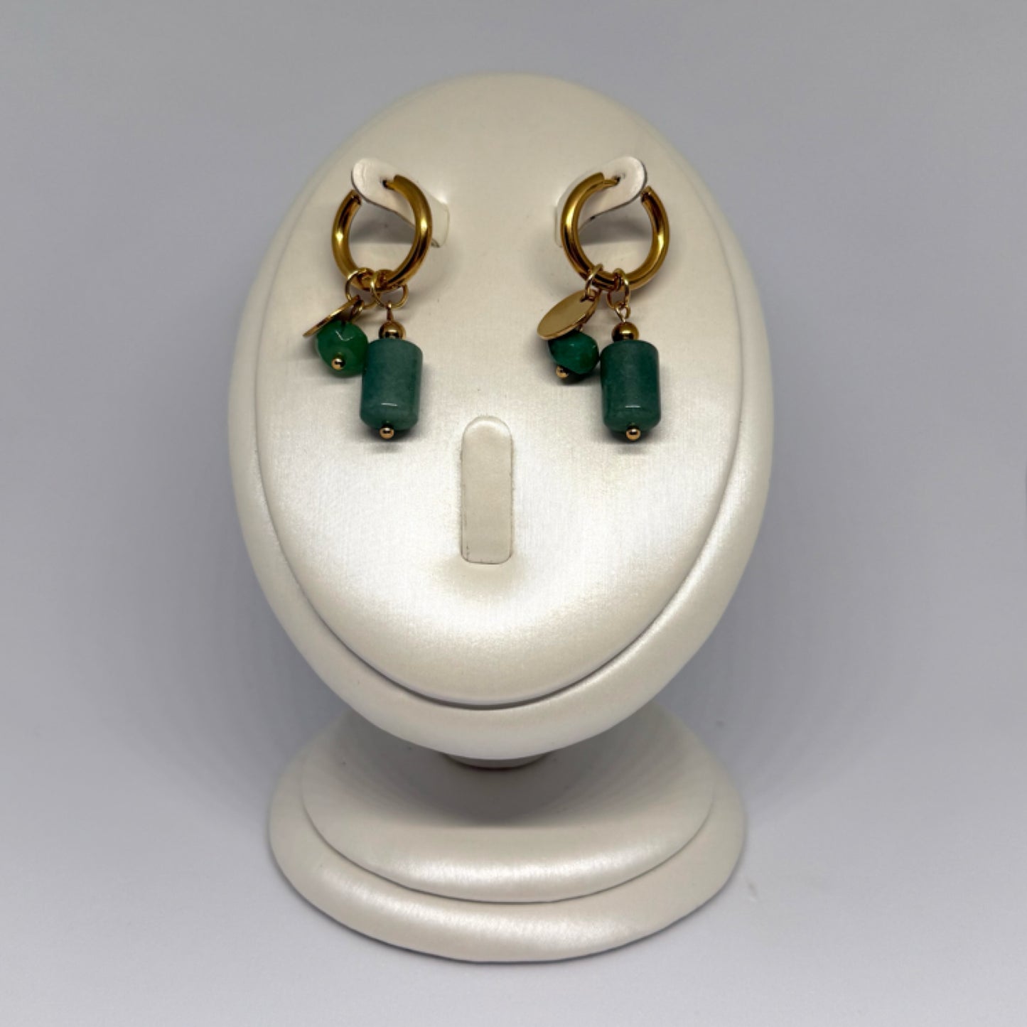 Boho green drop earrings gold