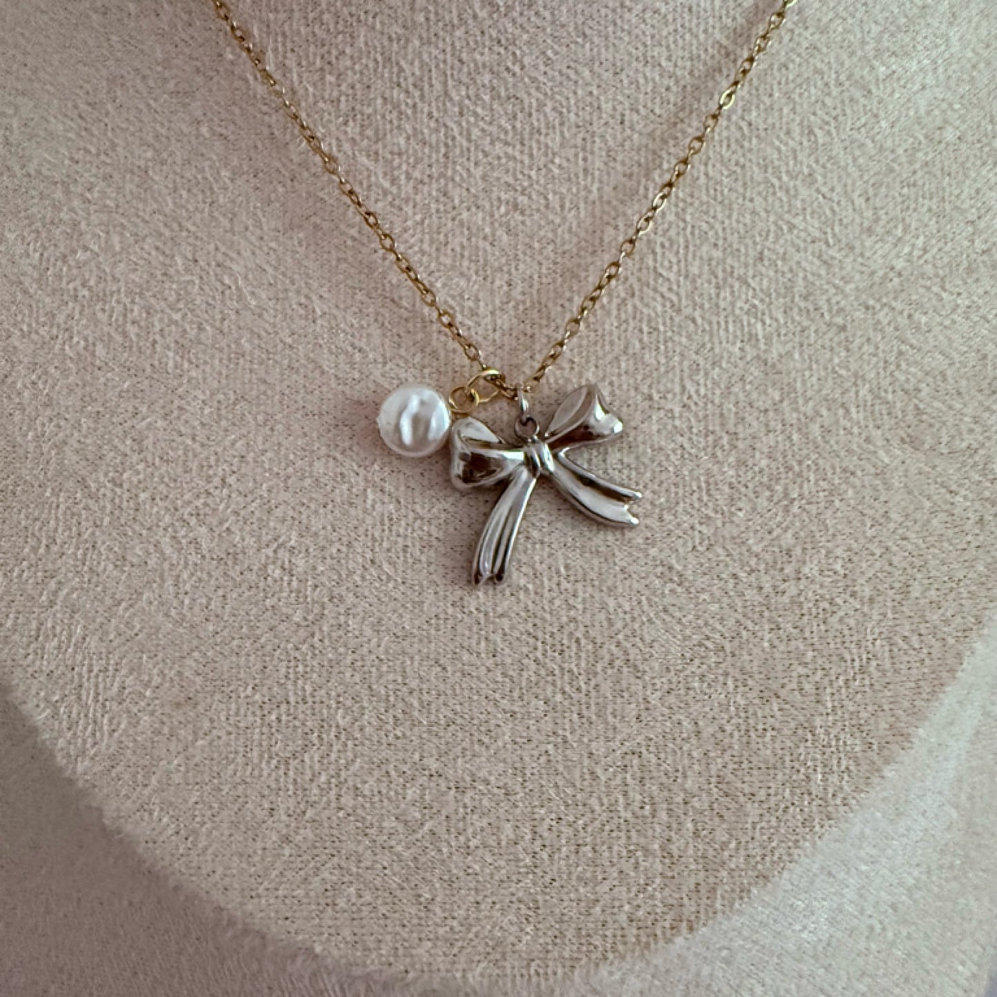 Pearl mixed metals charm necklace