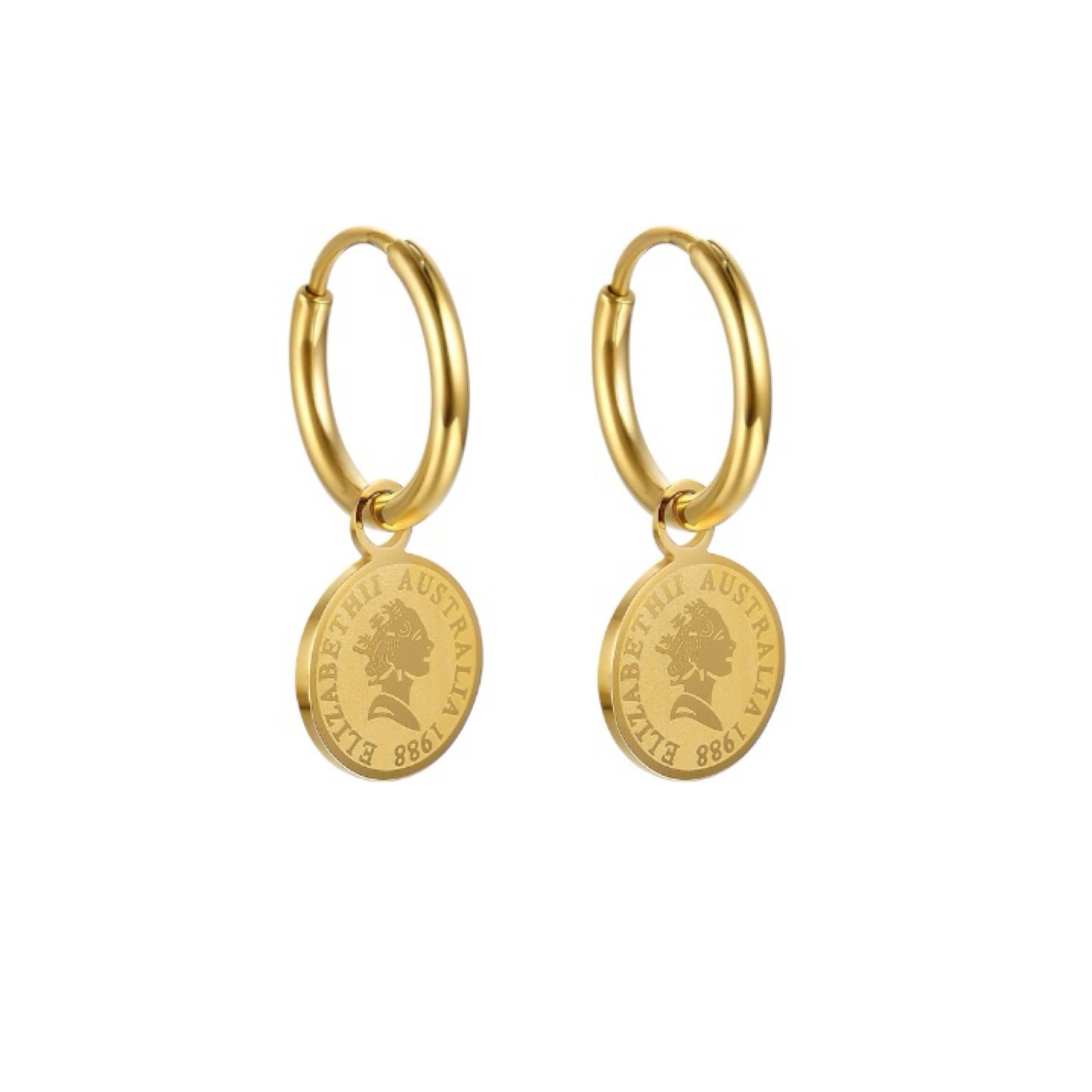 Coin drop earrings gold