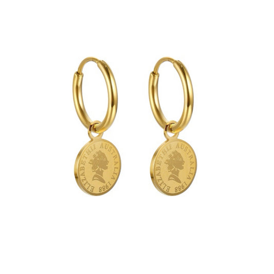 Coin drop earrings gold