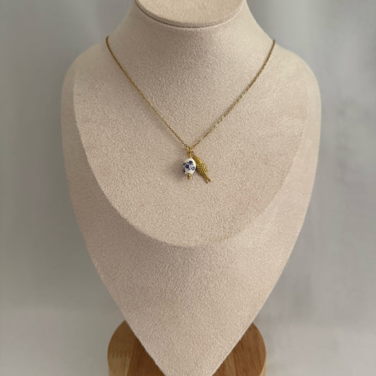 Pearl drop fish charm necklace