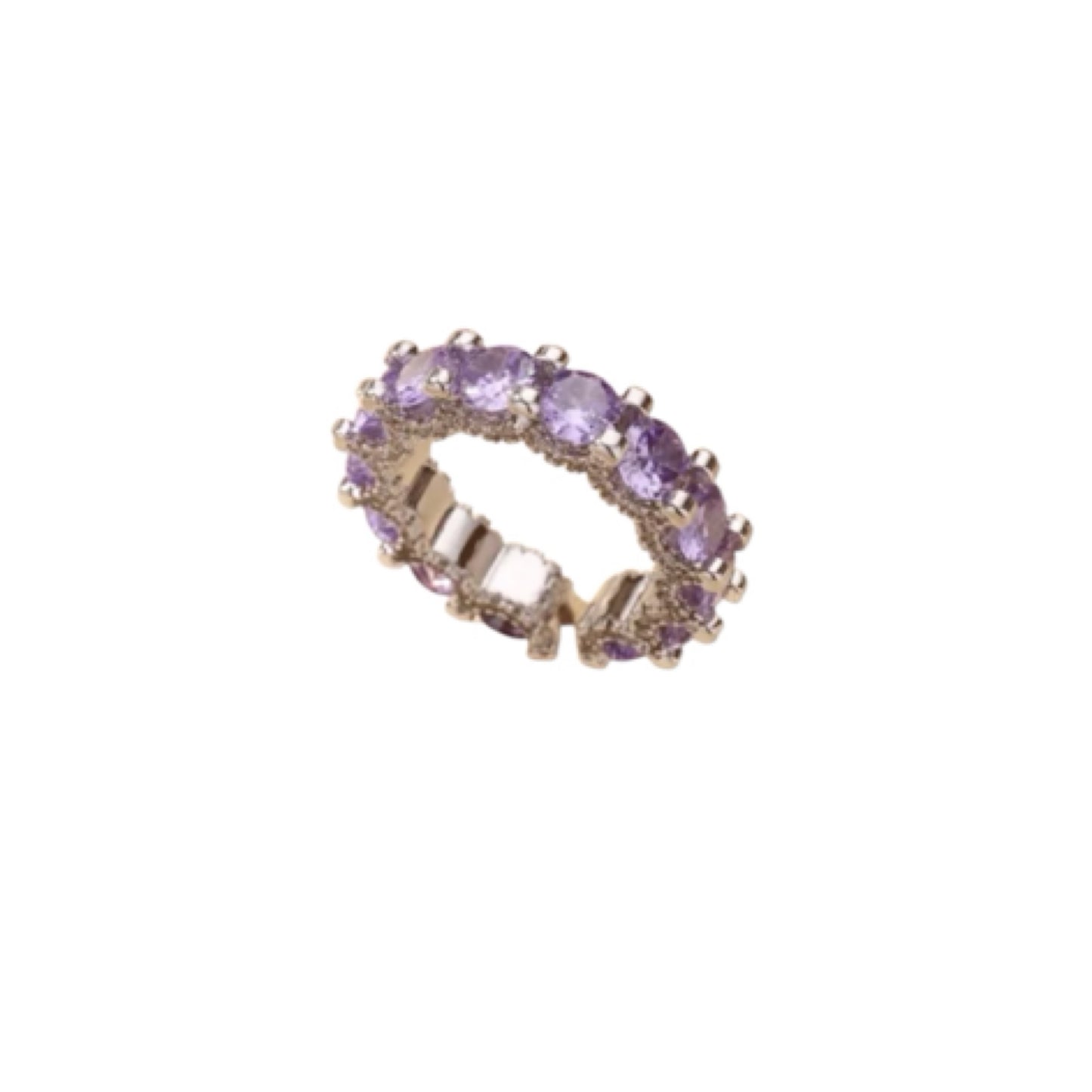 Purple round cut ring silver