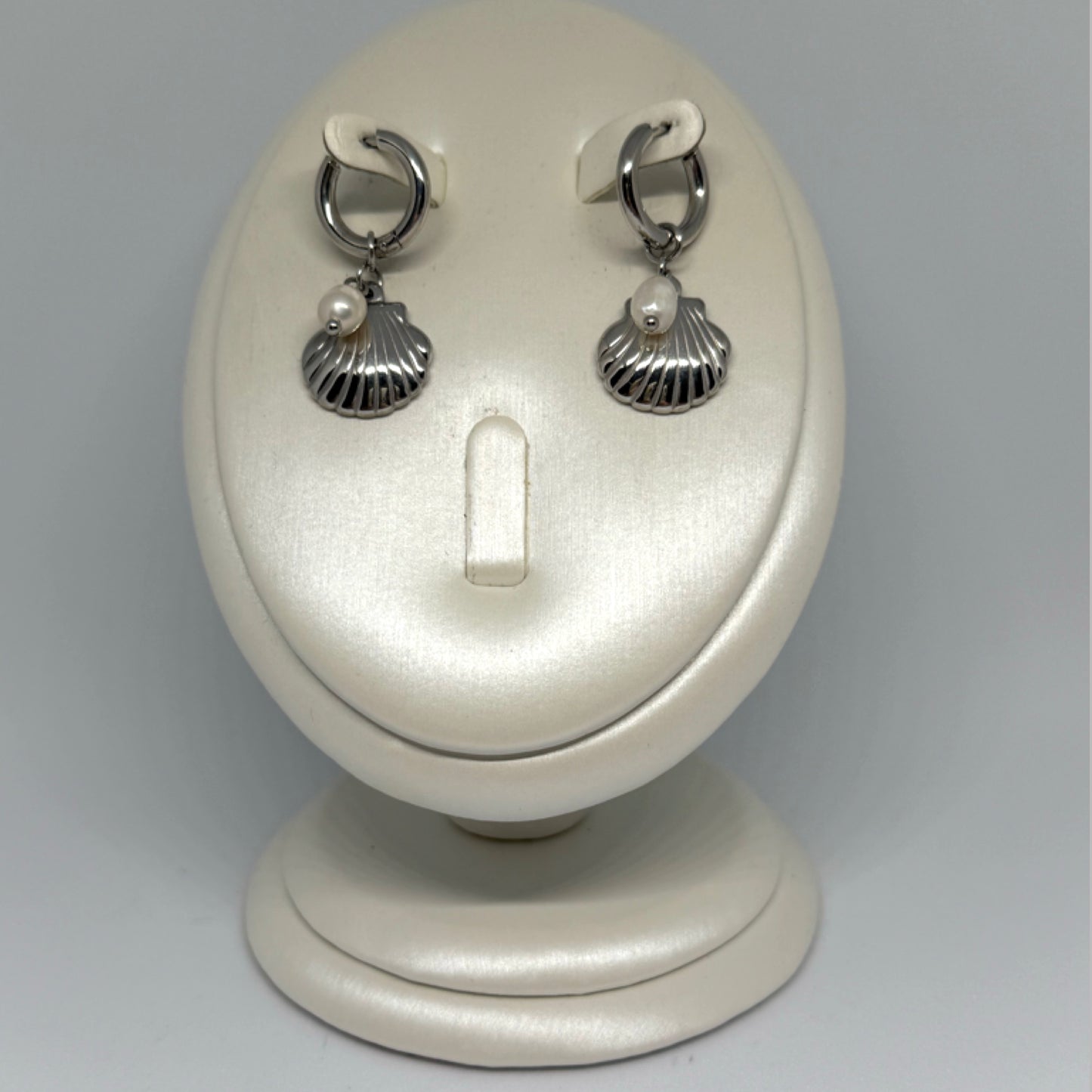 Silver sea shell drop earrings