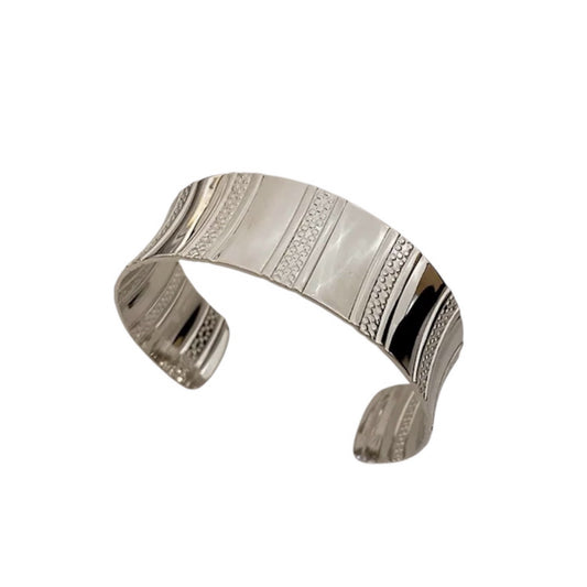 Ribbed silver bangle cuff
