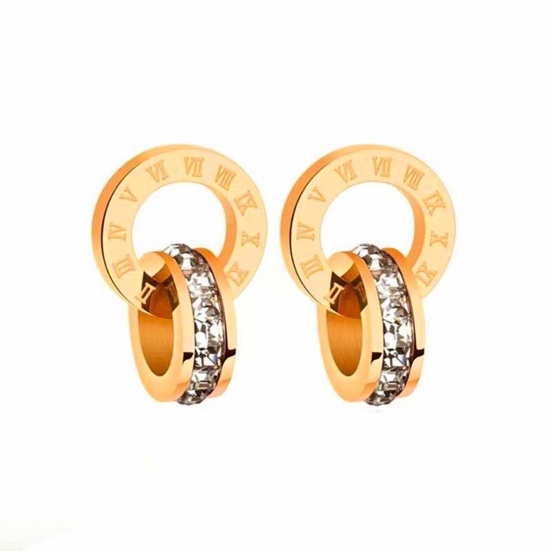 Roman numeral link stud earrings gold