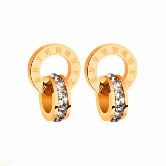 Roman numeral link stud earrings gold