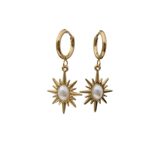 Pearl sun drop earrings gold