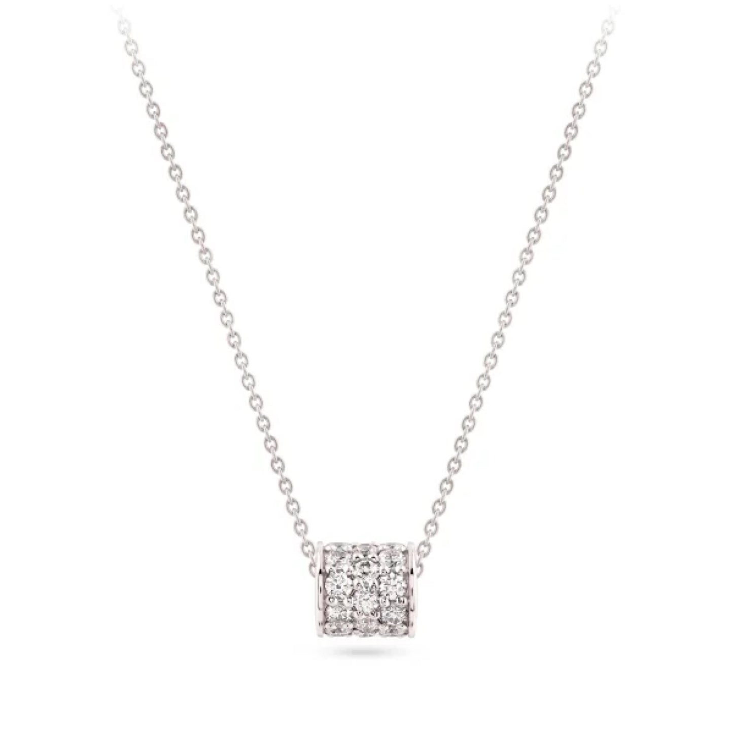 Diamond barrel disc necklace silver
