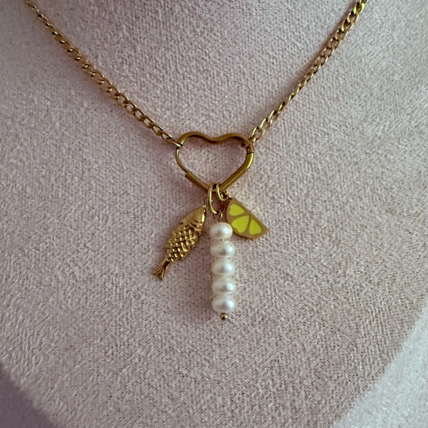 Pearl drop charm necklace