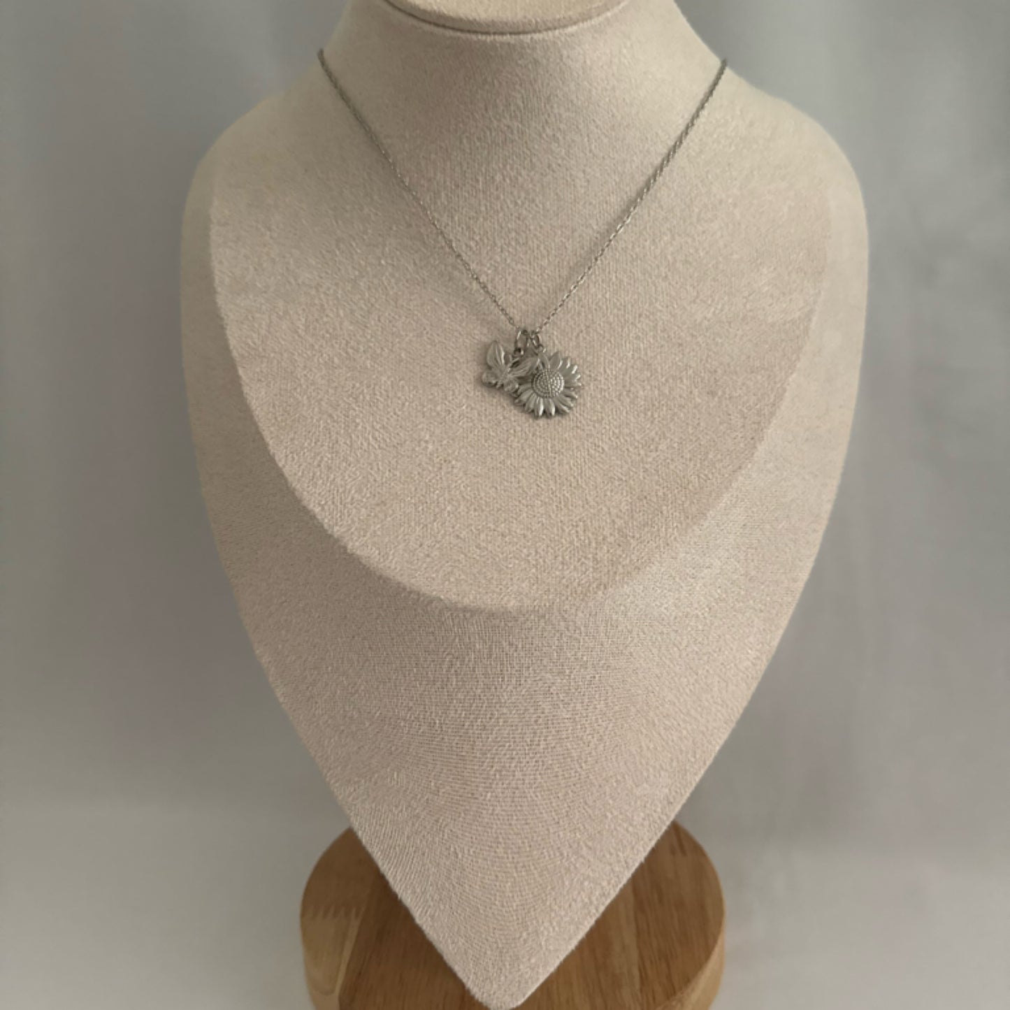 Sunflower charm necklace silver