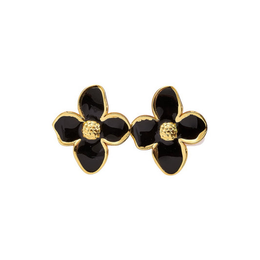 Black flower earrings gold