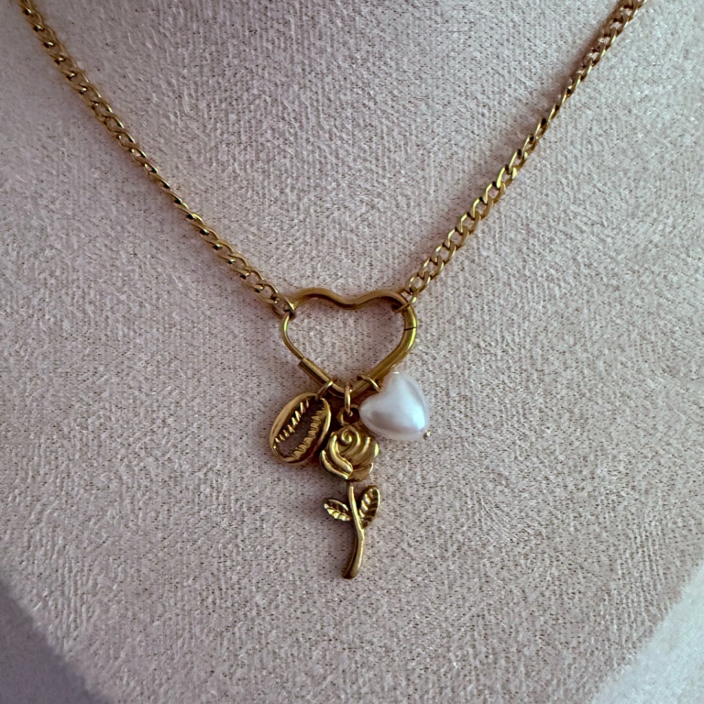 Pearl heart charm necklace