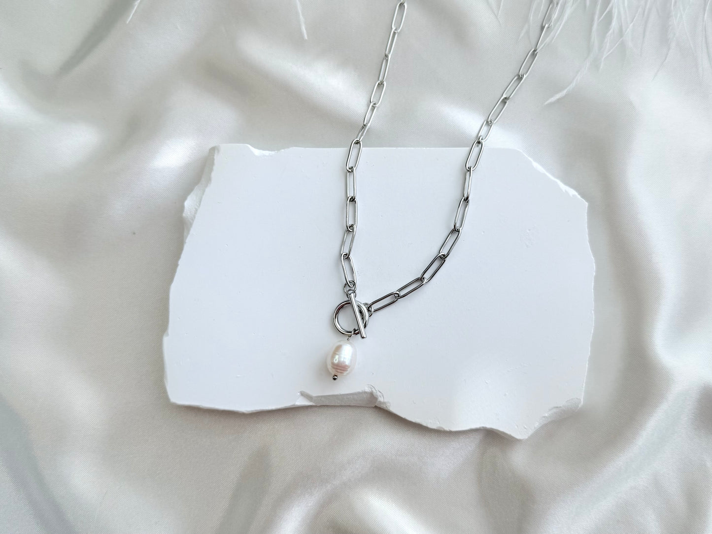 Pearl fob necklace Silver