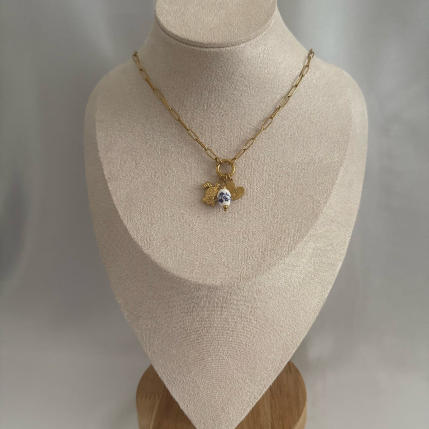 Turtle floral drop charm necklace