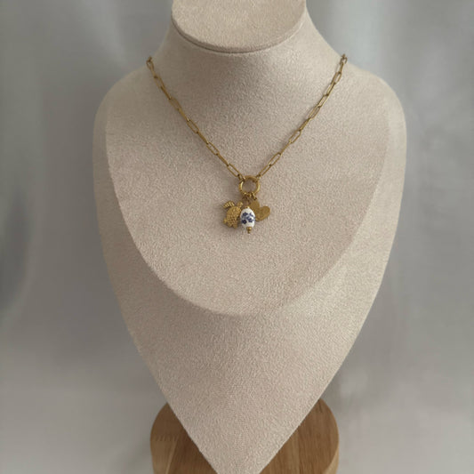 Turtle floral drop charm necklace