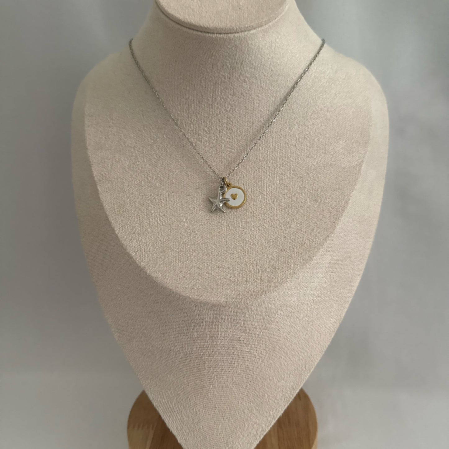 Love mixed metal charm necklace silver