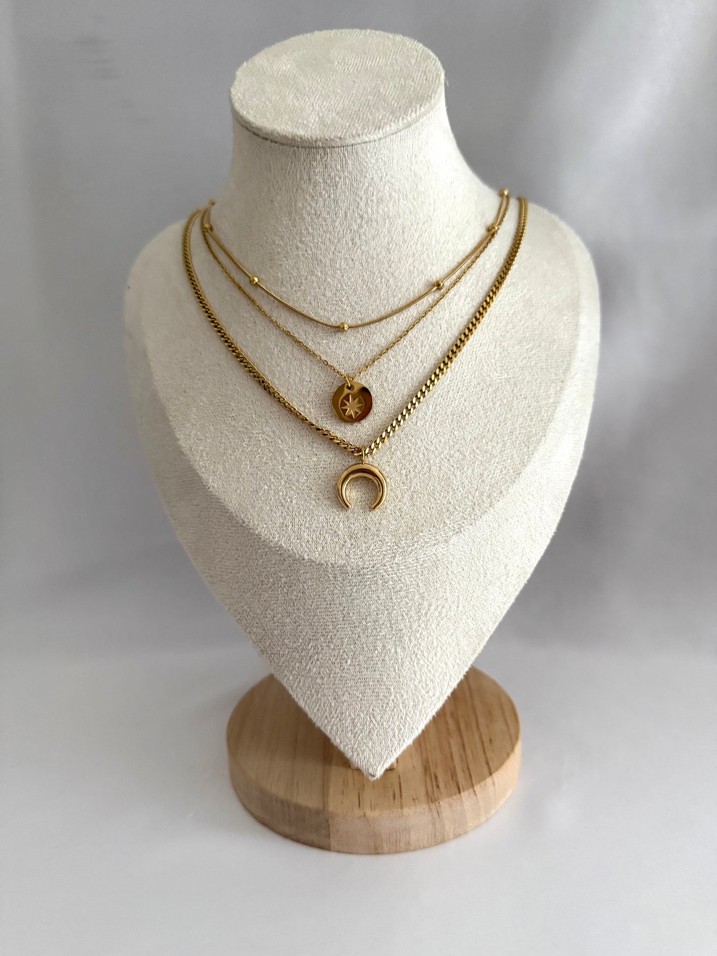 Moon triple stack necklace