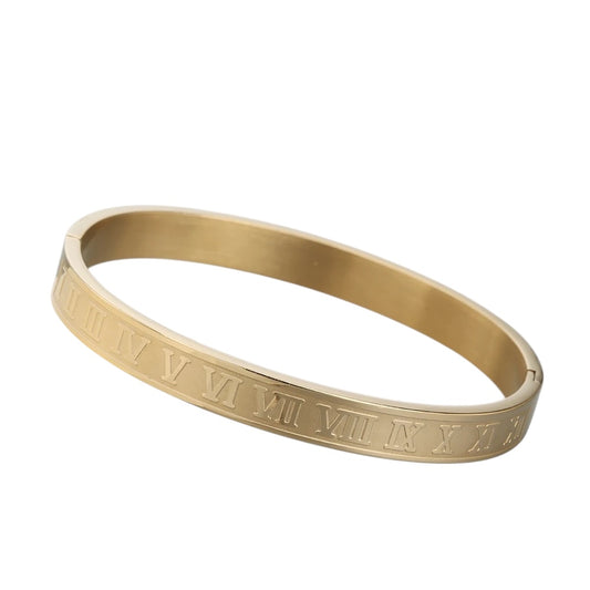Roman numeral gold bangle