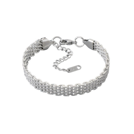 Flat woven bracelet silver