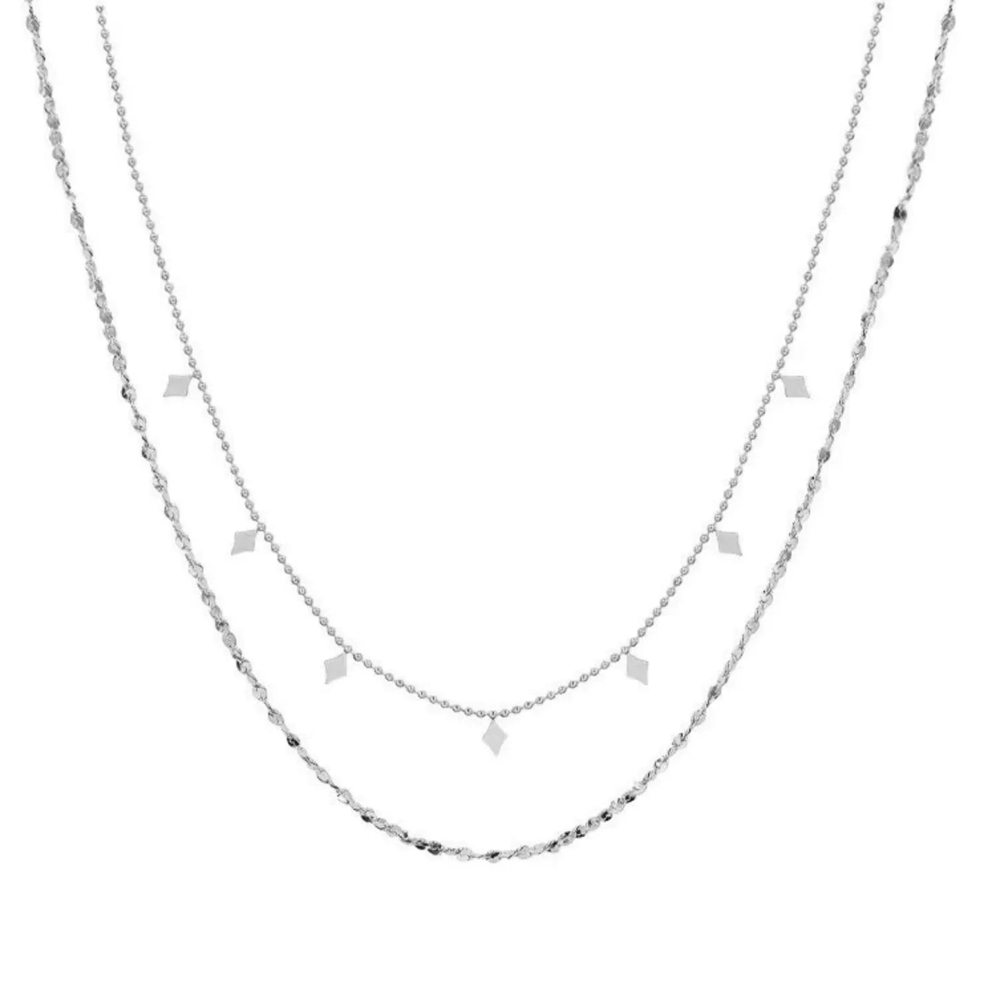 Delicate diamond double stack necklace silver