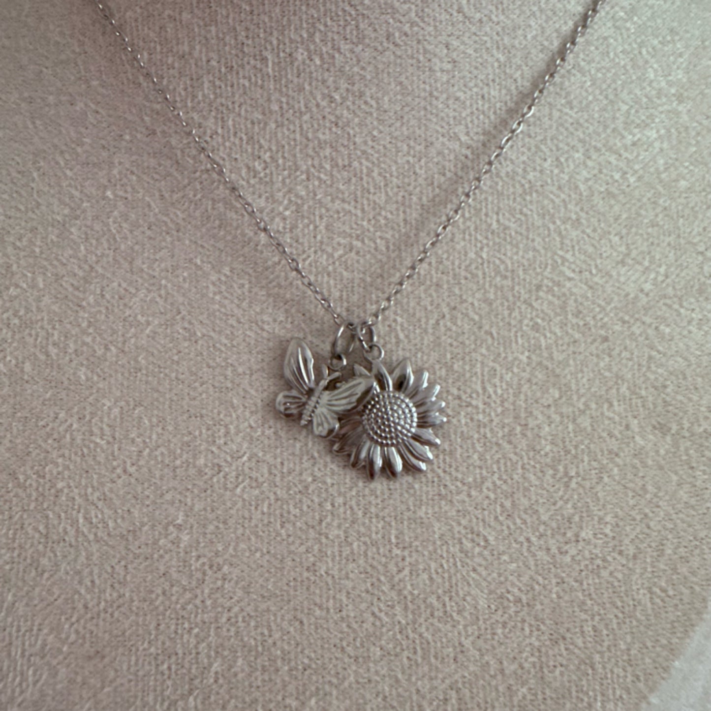 Sunflower charm necklace silver
