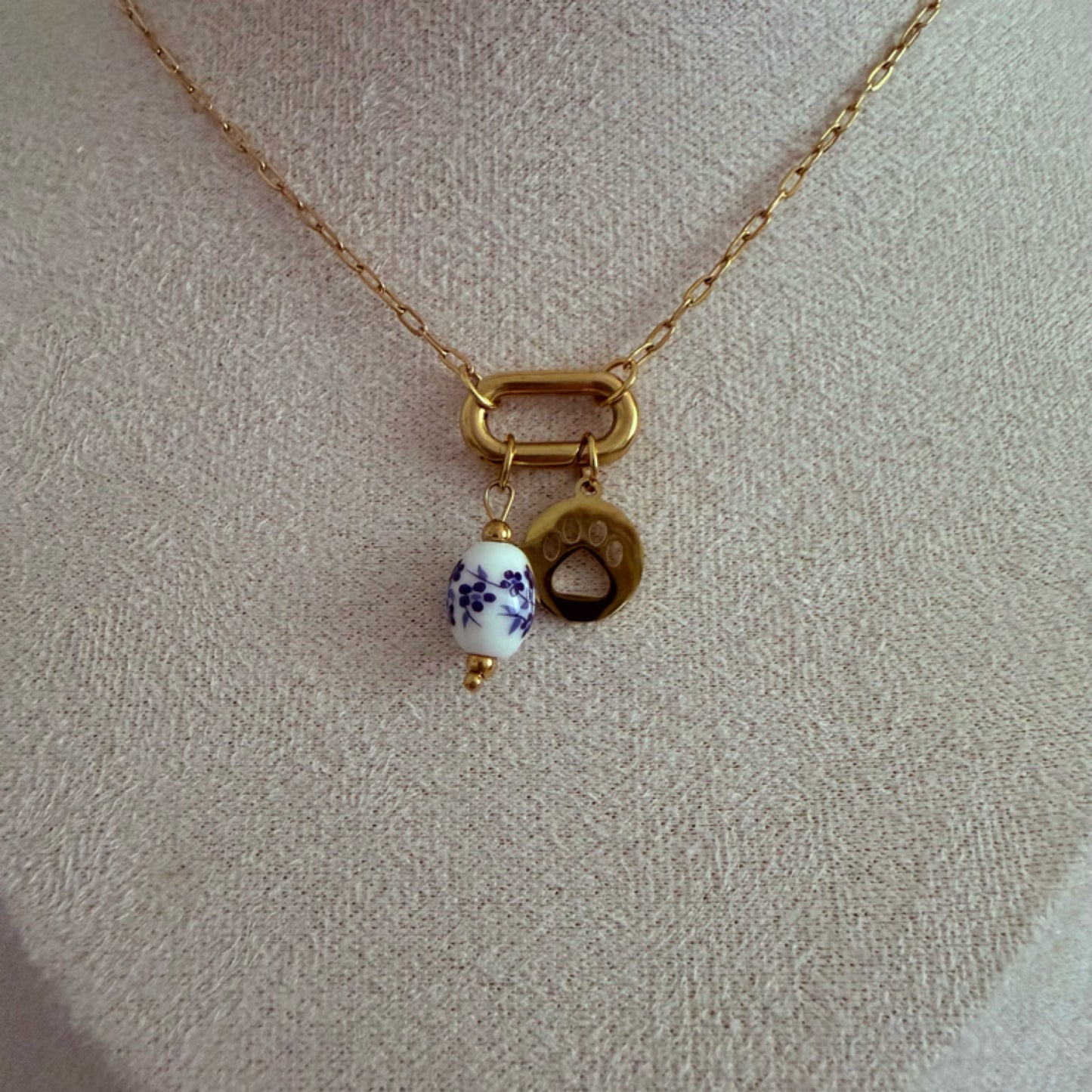 Paw floral drop charm necklace