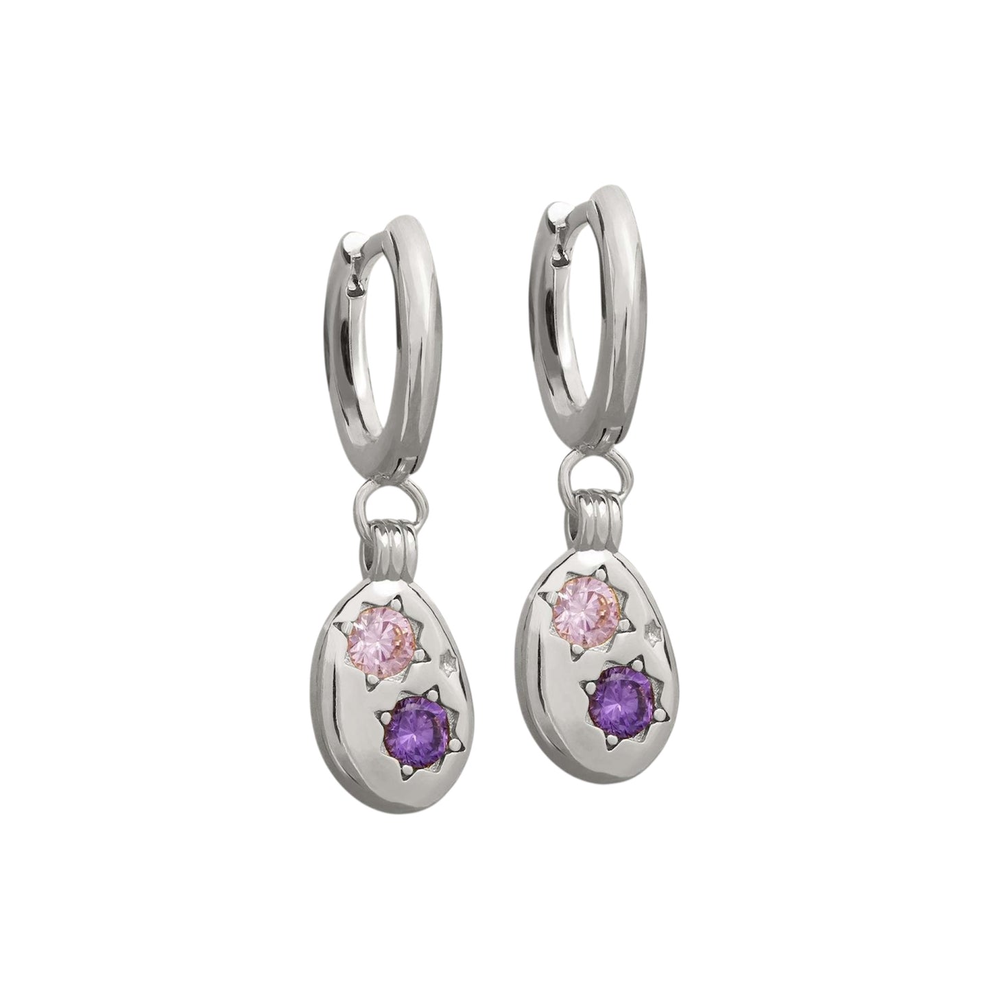 Pink & purple cubic drop earrings silver
