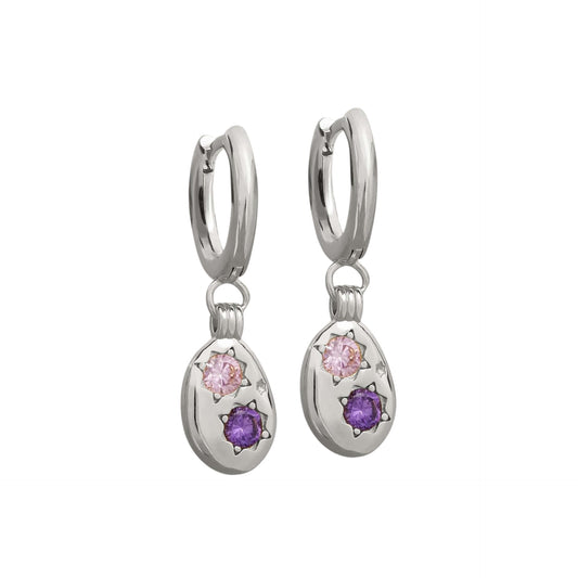 Pink & purple cubic drop earrings silver