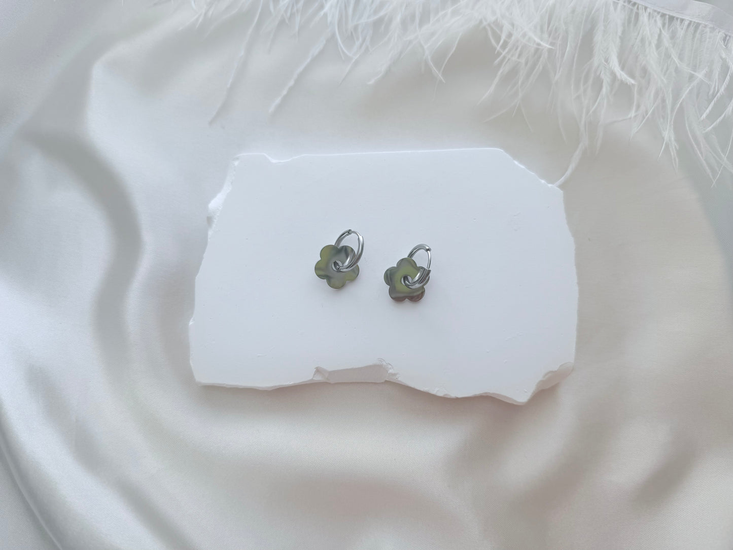 Silver flower drop earrings