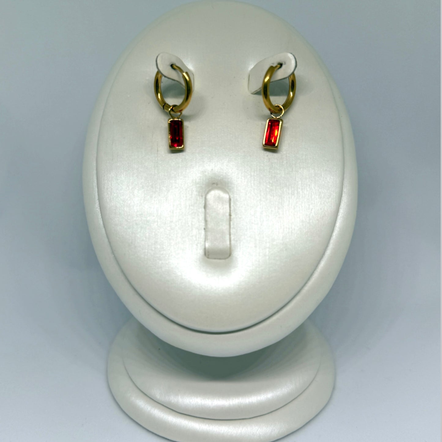 Red rectangle drop earrings gold
