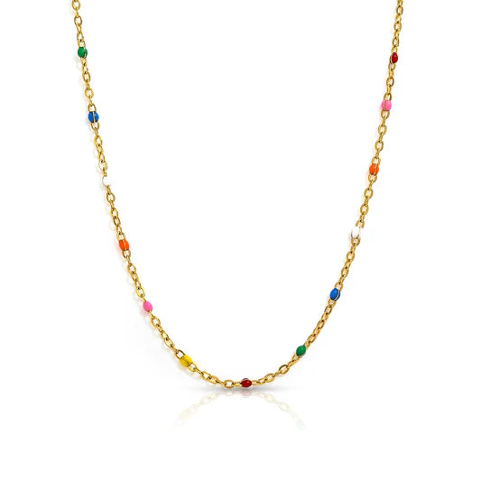 Mixed colours beaded chain necklace