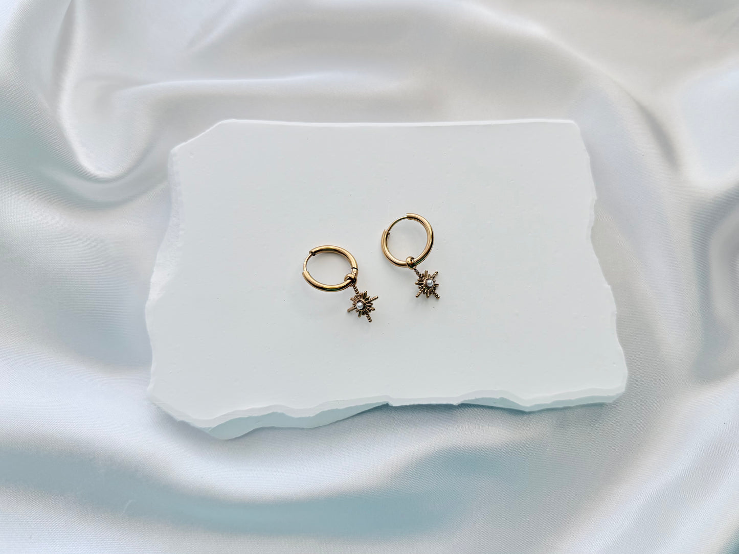 North star white pearl drop earrings