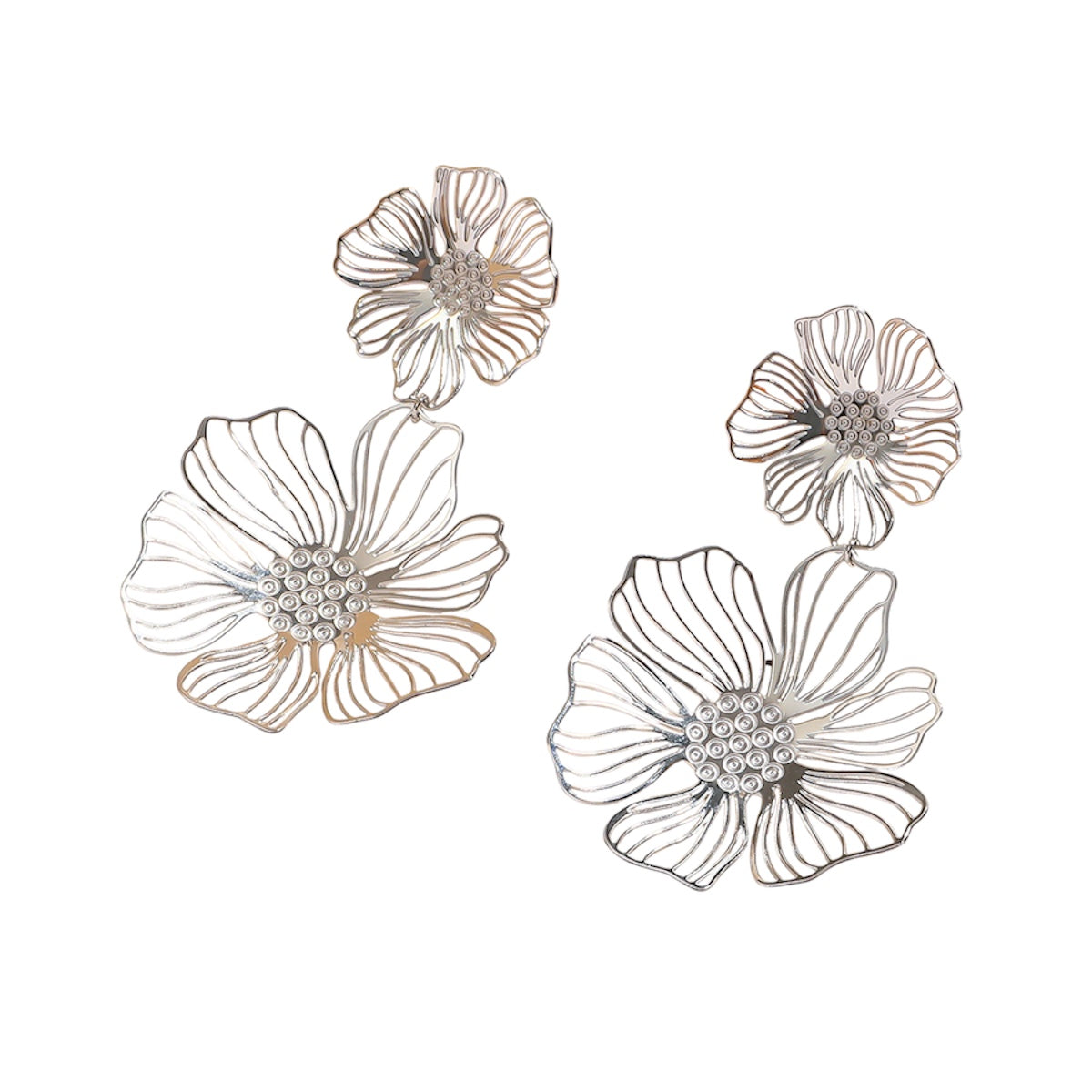 Double flower earrings silver