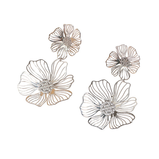 Double flower earrings silver