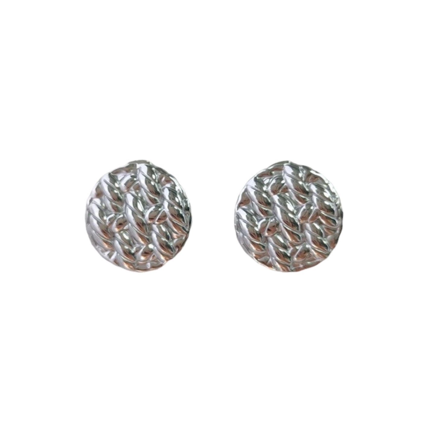 Woven disc stud earrings silver