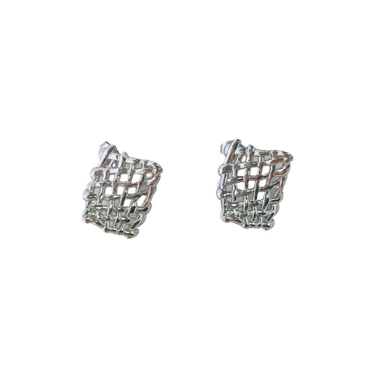 Mini mesh stud earrings silver