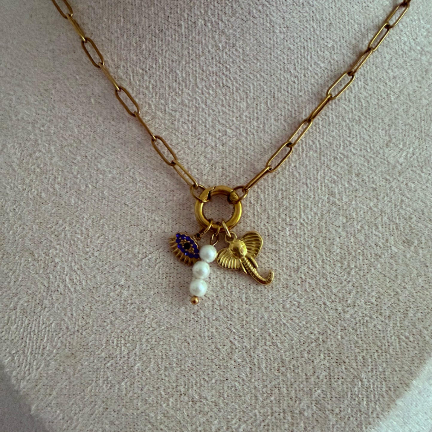 Elephant evil eye charm necklace