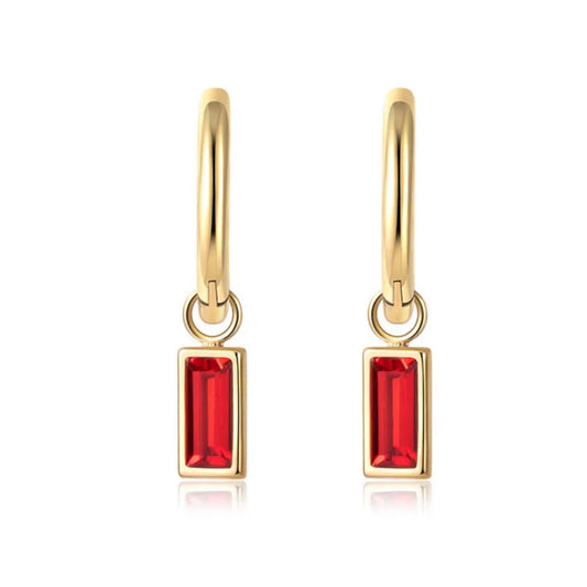 Red rectangle drop earrings gold
