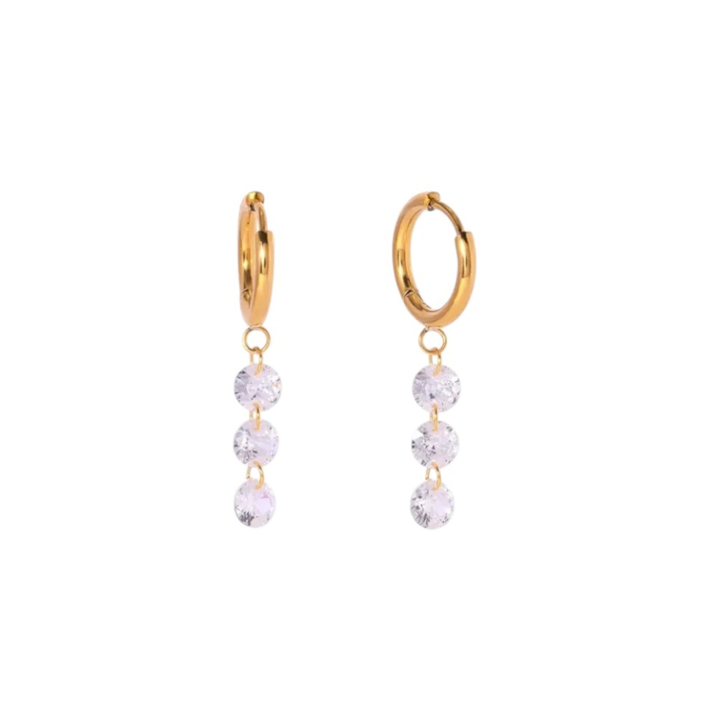 Crystal triple drop earrings gold
