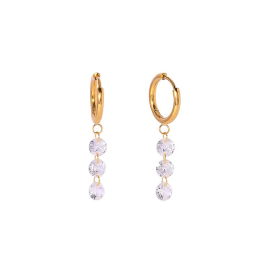 Crystal triple drop earrings gold