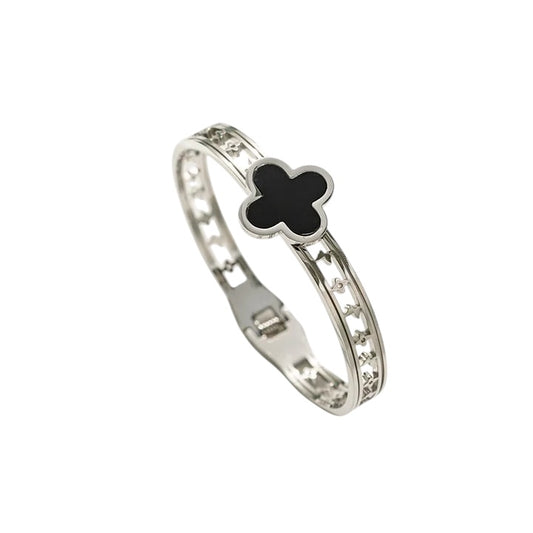 Clover Black Bangle silver