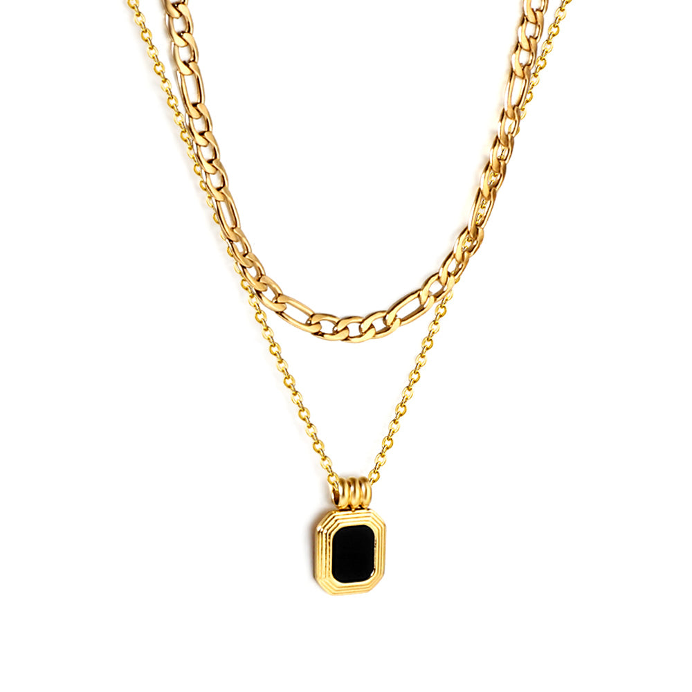 Black pendant double chain necklace