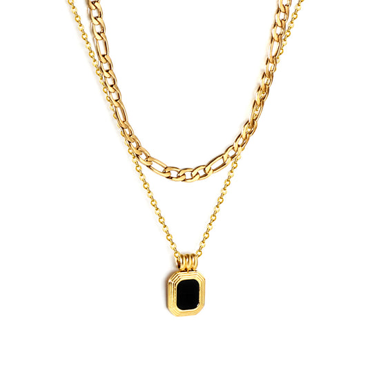 Black pendant double chain necklace