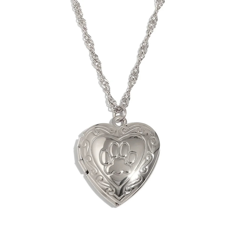 Paw locket necklace silver