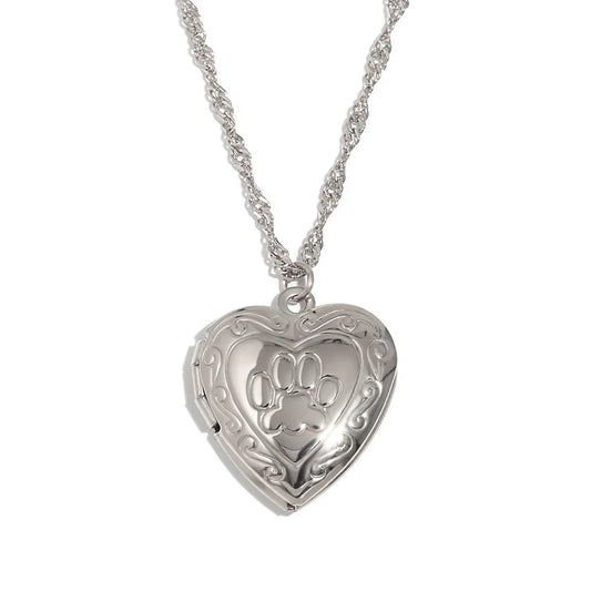 Paw locket necklace silver