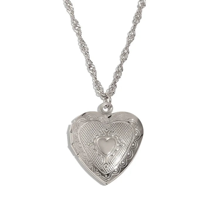 Heart locket necklace silver