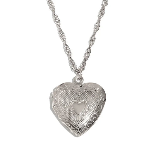Heart locket necklace silver
