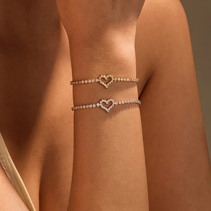 Heart tennis bracelet silver