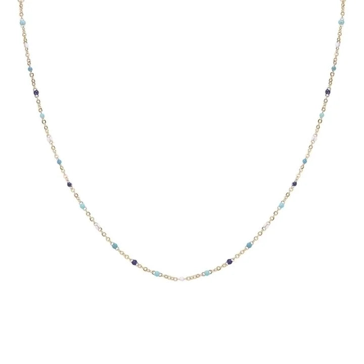 Mixed blues beaded chain necklace